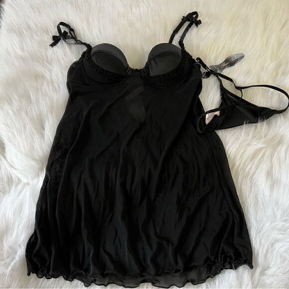 NWT Flora's Follies Sheer Black Sexy Nightie with matching thong - S - Picture 7 of 12